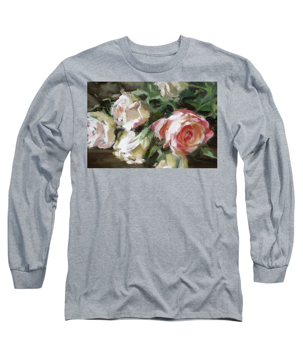  Long Sleeve T-Shirt featuring the painting A Bunch of Roses Detail 2 by Roxanne Dyer