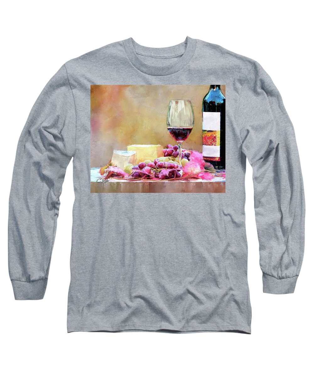 Red Wine Prints Long Sleeve T-Shirt featuring the mixed media A Cab at 5 by Colleen Taylor