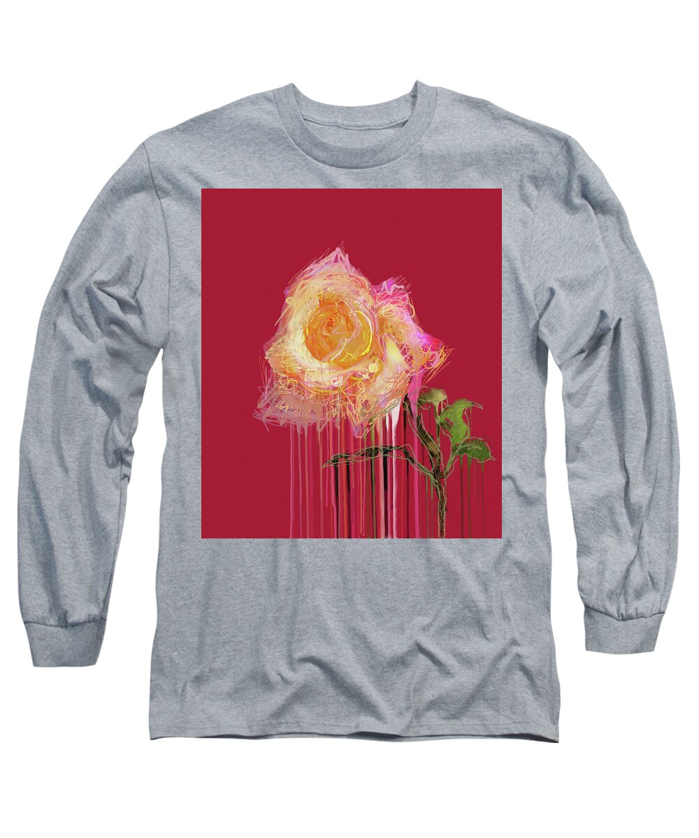 Rose Long Sleeve T-Shirt featuring the mixed media A Rose By Any Other Name - Red by BFA Prints