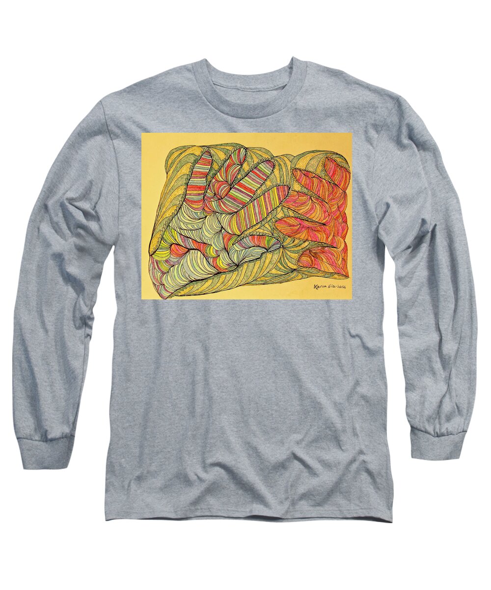 Hands Long Sleeve T-Shirt featuring the drawing A Touching Experience by Karen Nice-Webb