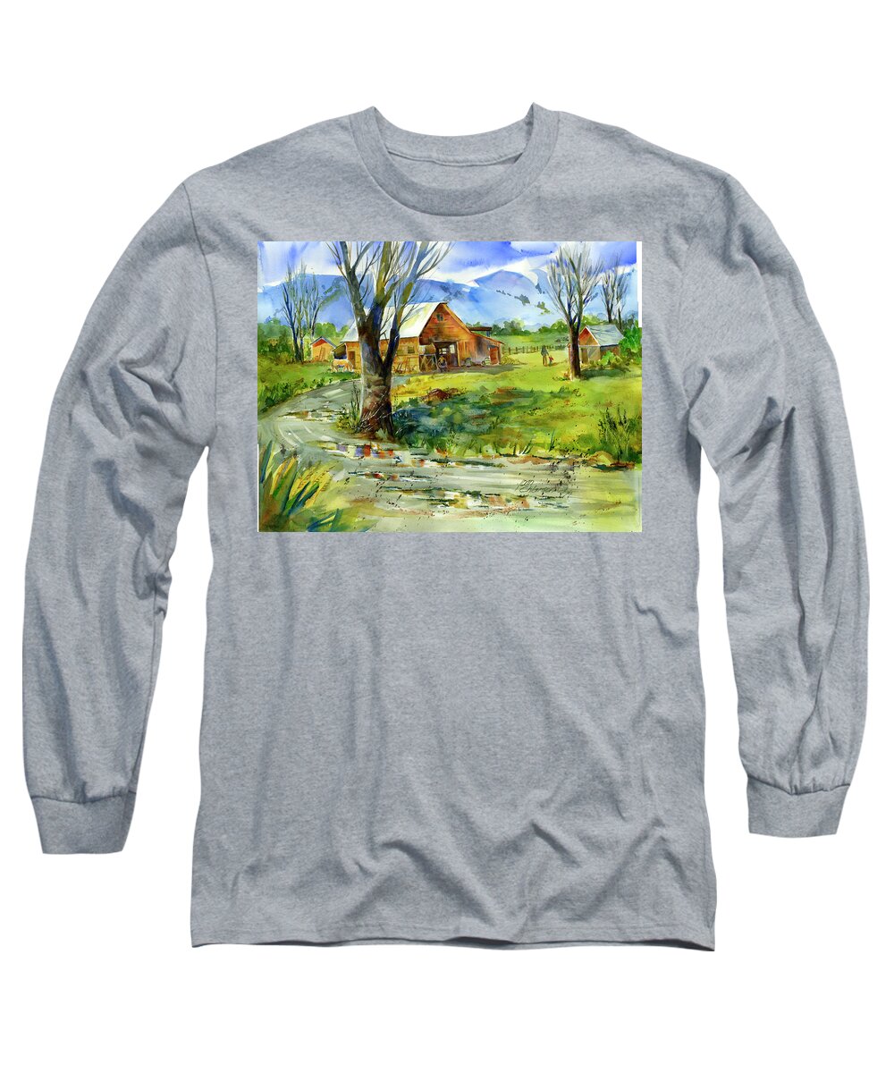 Cowboy Long Sleeve T-Shirt featuring the painting After The Rain by Joan Chlarson