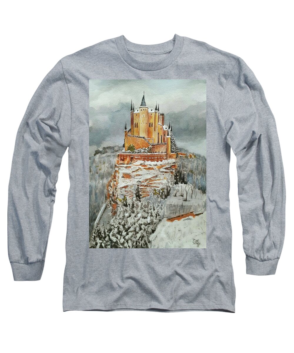 Palace Long Sleeve T-Shirt featuring the painting Alcazar of Segovia. Spain by Carolina Prieto Moreno