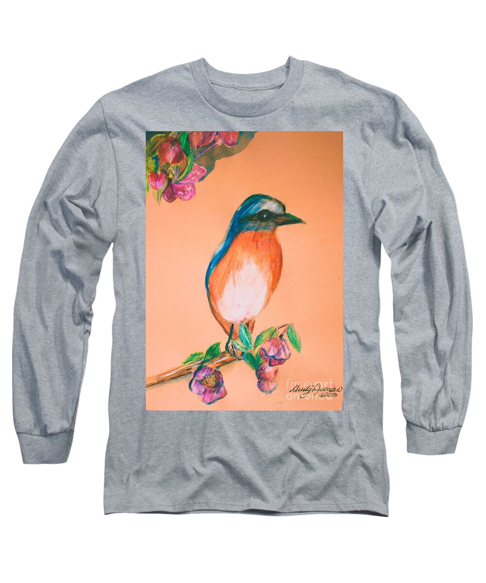 Bird Long Sleeve T-Shirt featuring the painting American Blue Bird by Mindy Newman