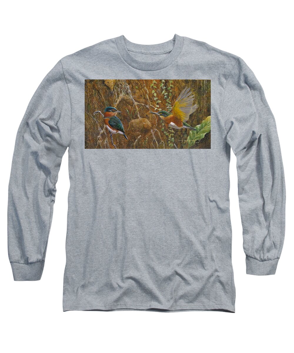 American Pygmy Kingfisher Long Sleeve T-Shirt featuring the painting American Pygmy Kingfisher by Barry Kent MacKay