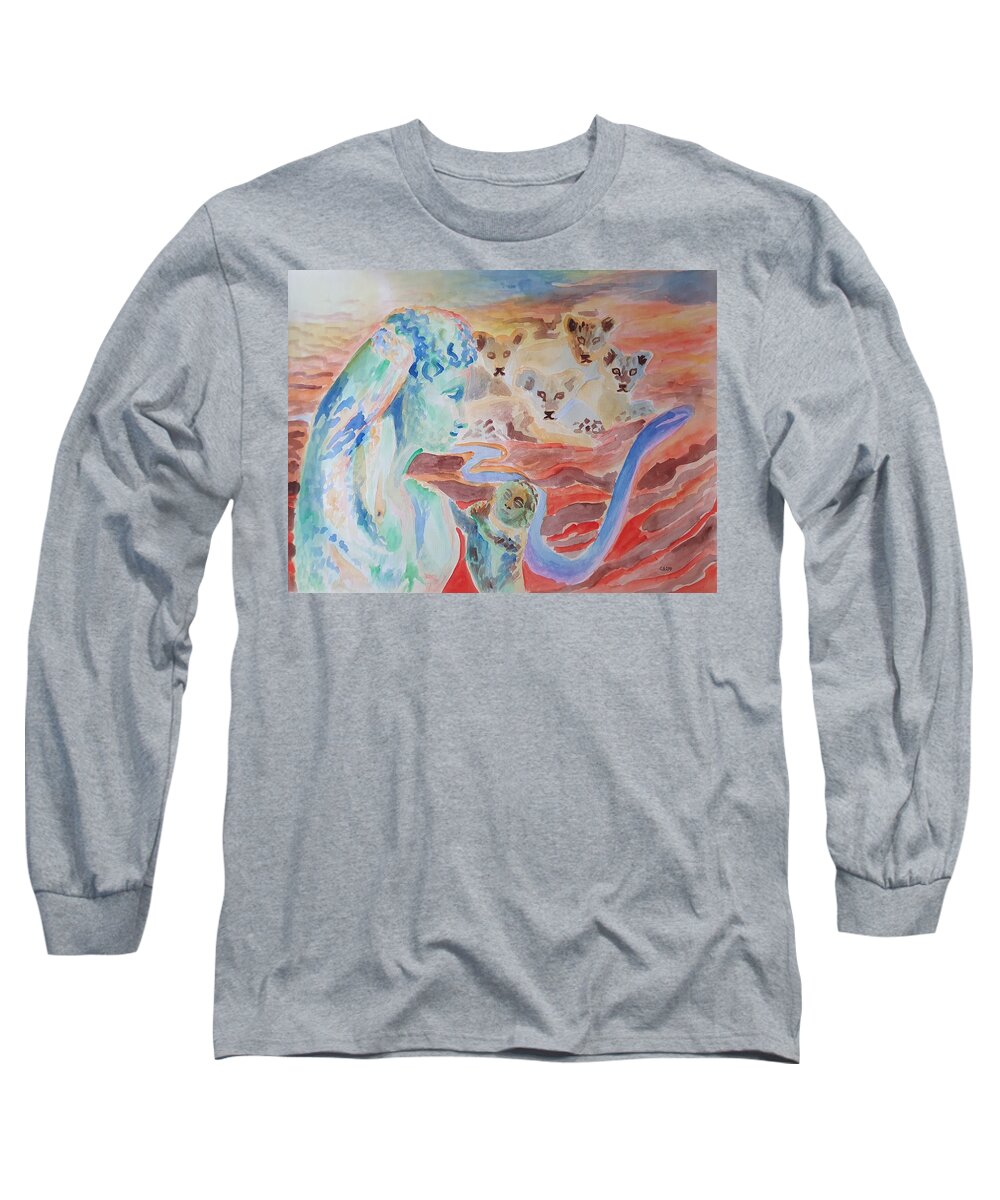 Classical Greek Sculpture Long Sleeve T-Shirt featuring the painting Amore and Psyche by Enrico Garff