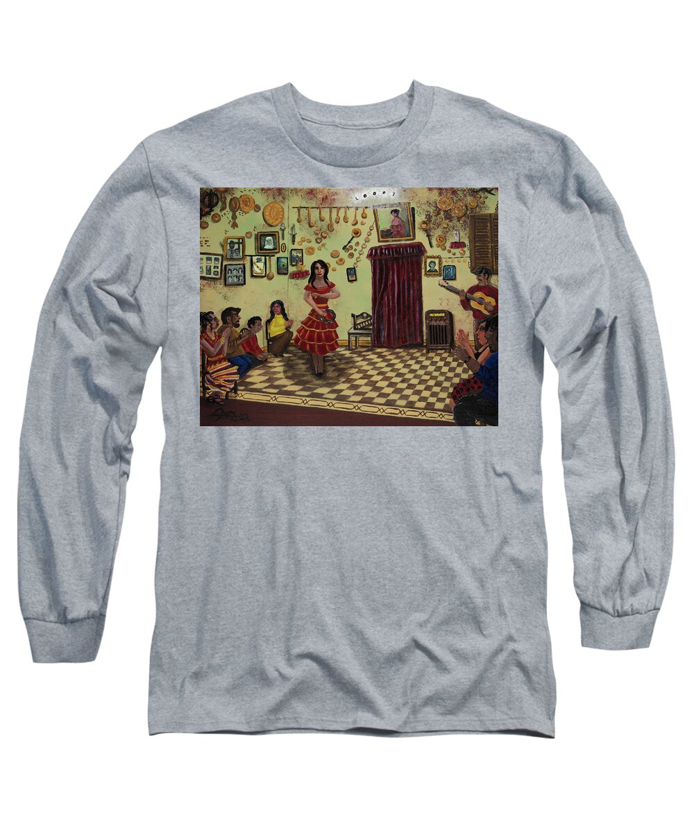 Acrylic Painting Long Sleeve T-Shirt featuring the painting Andalusian Dancer In Cave Cafe At Sacro Monte by J A George AKA The GYPSY