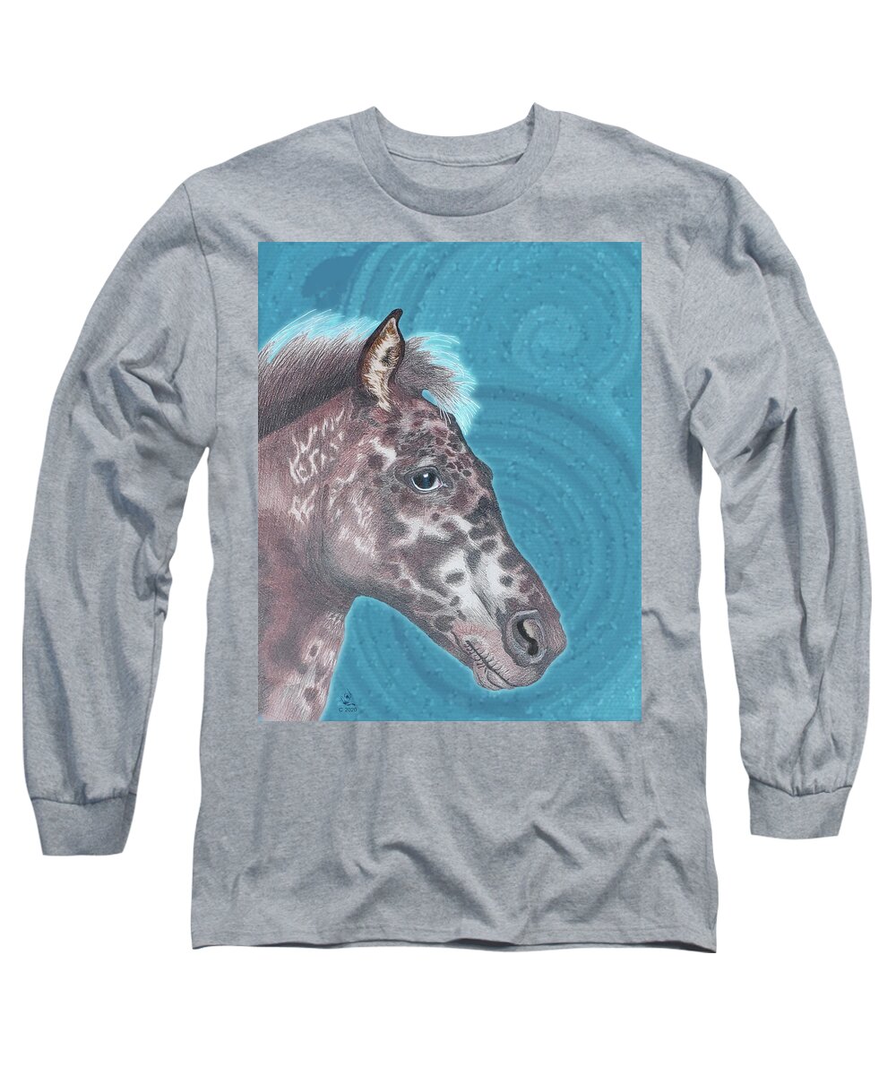 Spotted Horse Long Sleeve T-Shirt featuring the drawing Appaloosa Horse Portrait by Equus Artisan