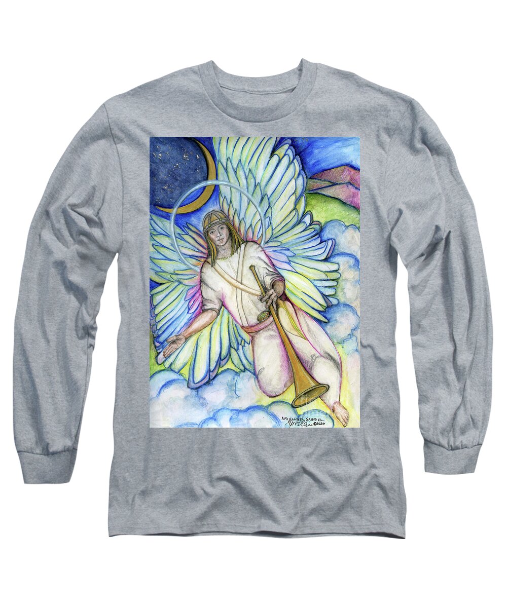 Archangel Long Sleeve T-Shirt featuring the painting Archangel Gabriel by Jo Thomas Blaine