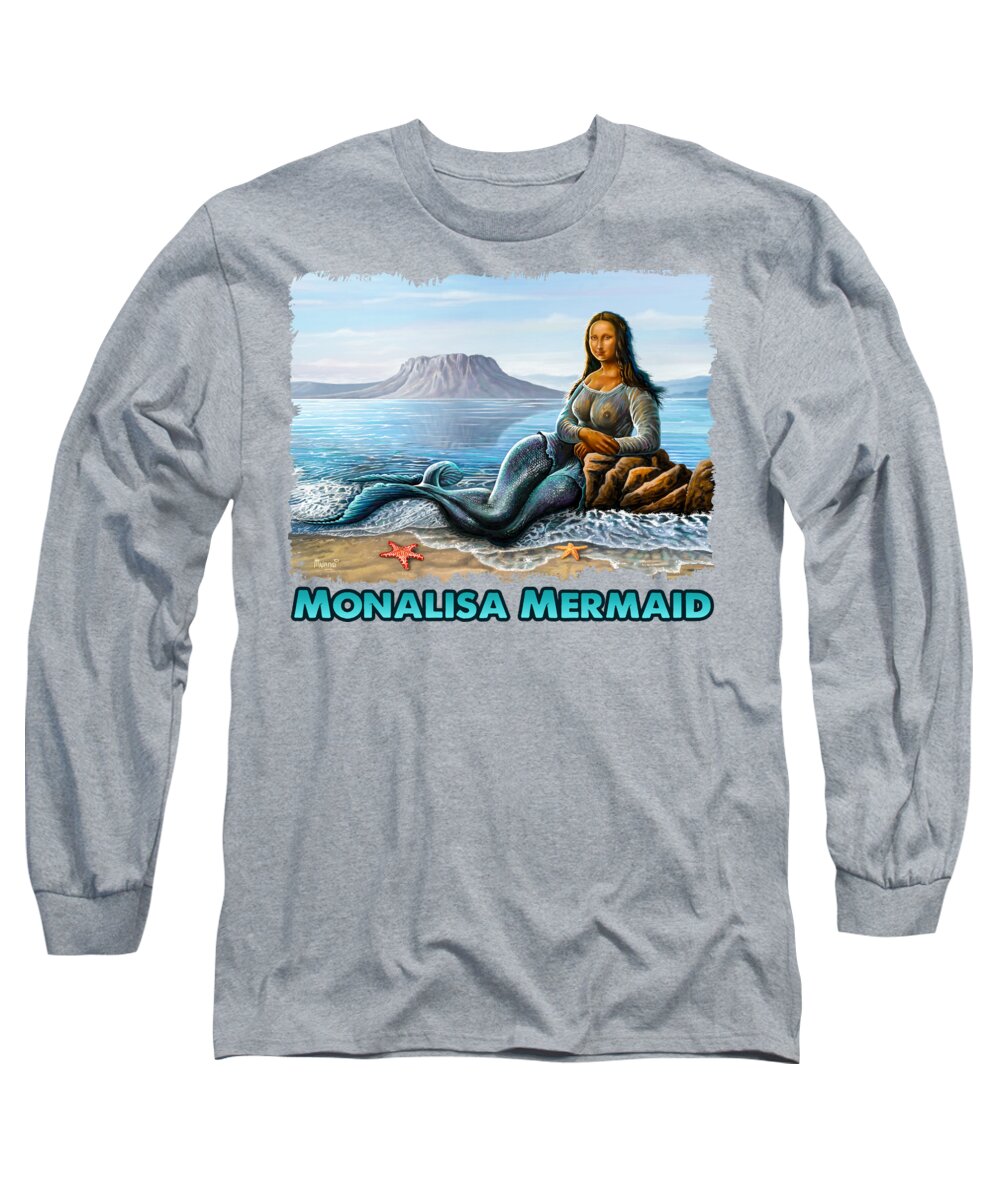 Lupita Long Sleeve T-Shirt featuring the digital art Monalisa Mermaid by Anthony Mwangi