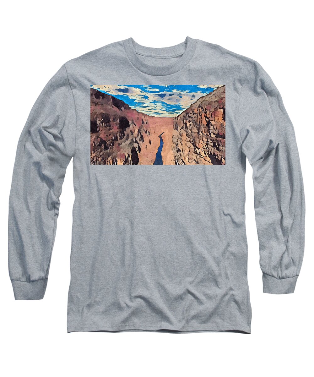 River Long Sleeve T-Shirt featuring the digital art Rio Grande Gorge by Aerial Santa Fe