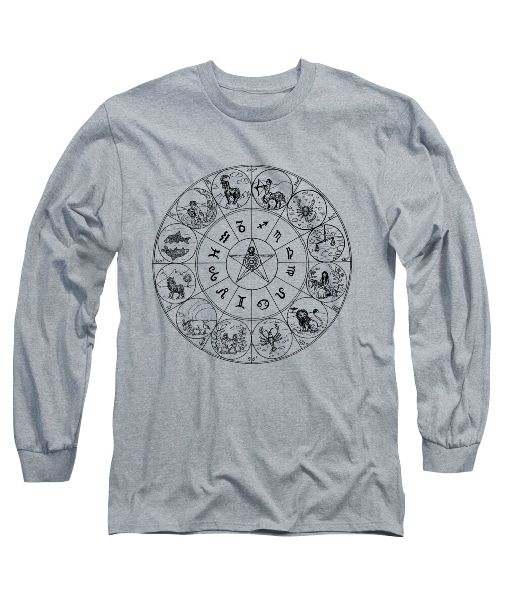 Zodiac Long Sleeve T-Shirt featuring the digital art Zodiac Circle In Black And Purple by Madame Memento
