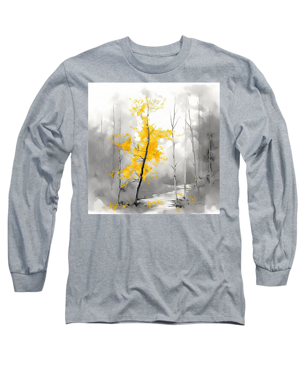 Yellow Long Sleeve T-Shirt featuring the painting As it Shines - Yellow And Gray Art by Lourry Legarde