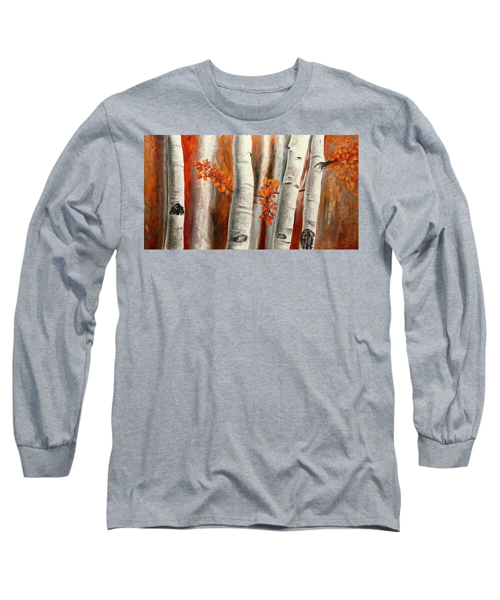 Aspens Long Sleeve T-Shirt featuring the painting Aspens in Fall by Susan L Sistrunk