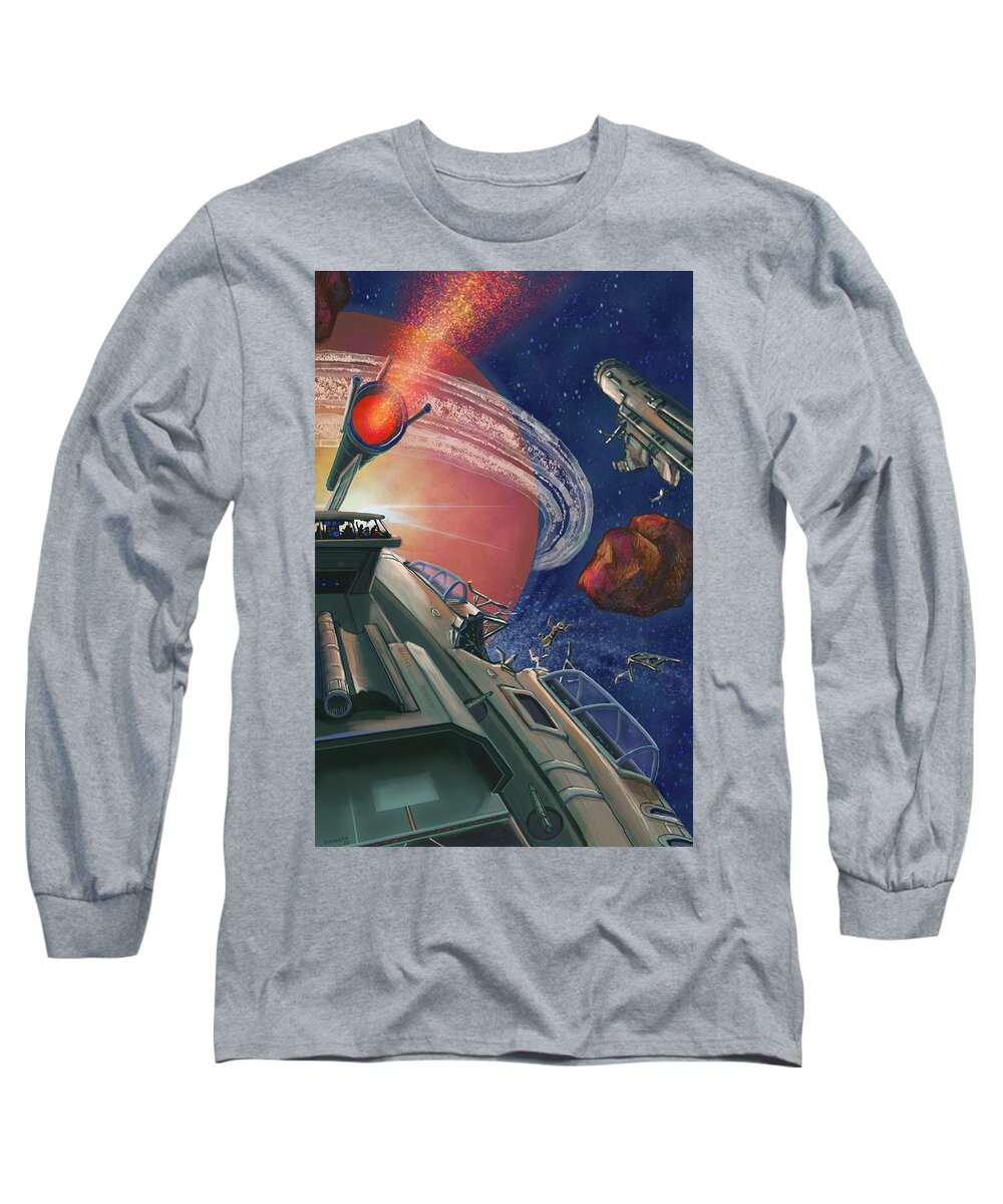 Outer Space Long Sleeve T-Shirt featuring the painting Asteroid Event by Don Morgan