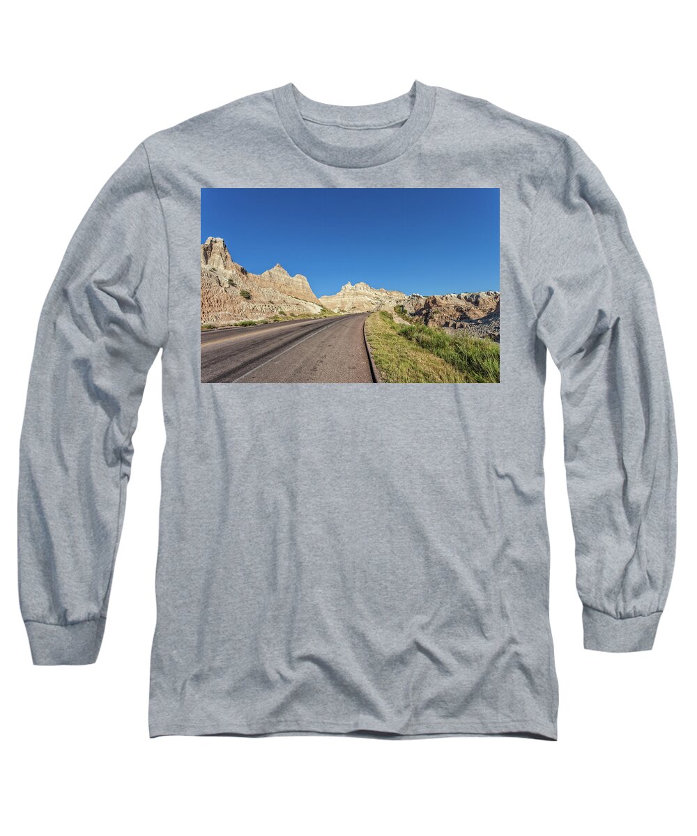 Badlands Long Sleeve T-Shirt featuring the photograph Badlands Highway by Chris Spencer