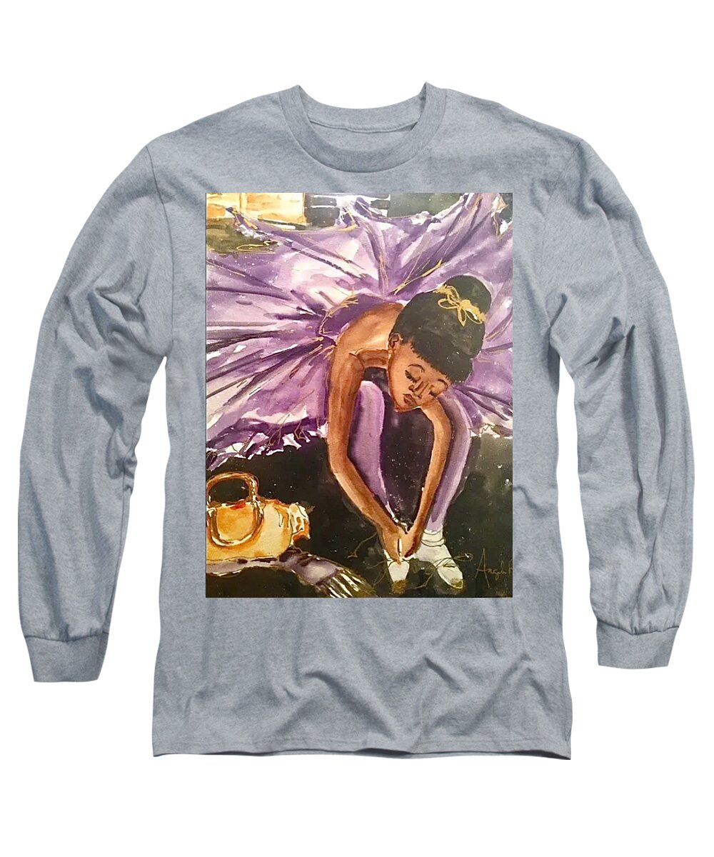  Long Sleeve T-Shirt featuring the painting Ballerina Girl by Angie ONeal