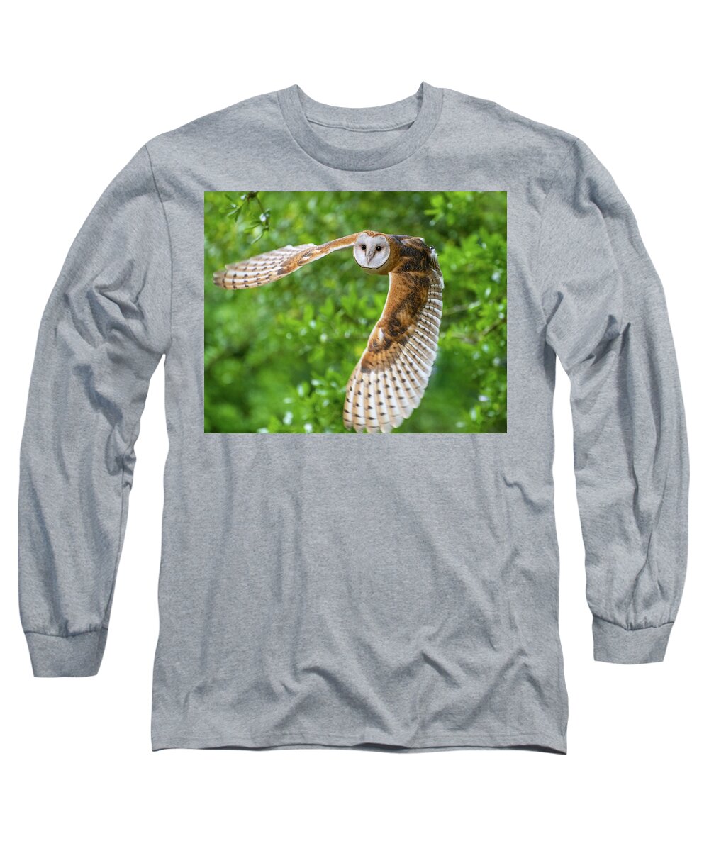 2019 Long Sleeve T-Shirt featuring the photograph Barn Owl in Flight by Erin K Images
