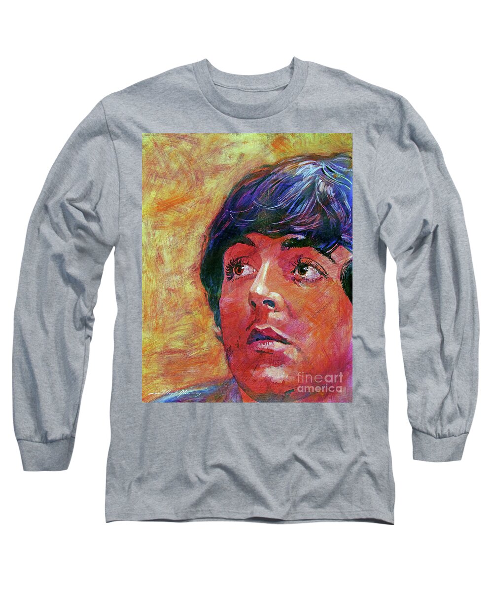 Paul Mccartney Long Sleeve T-Shirt featuring the painting Beatle Paul by David Lloyd Glover