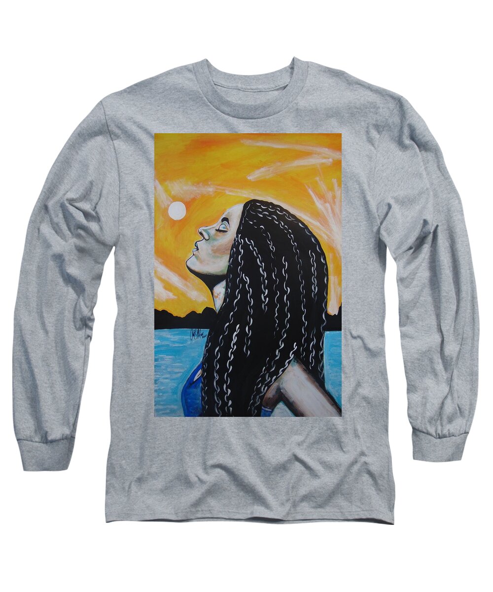 Beach Long Sleeve T-Shirt featuring the painting Beauty on the Beach by Antonio Moore