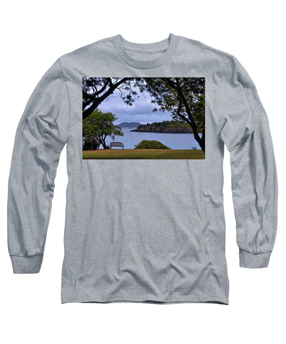 Bench Long Sleeve T-Shirt featuring the photograph Bench Overlooking the Sea by Matthew DeGrushe