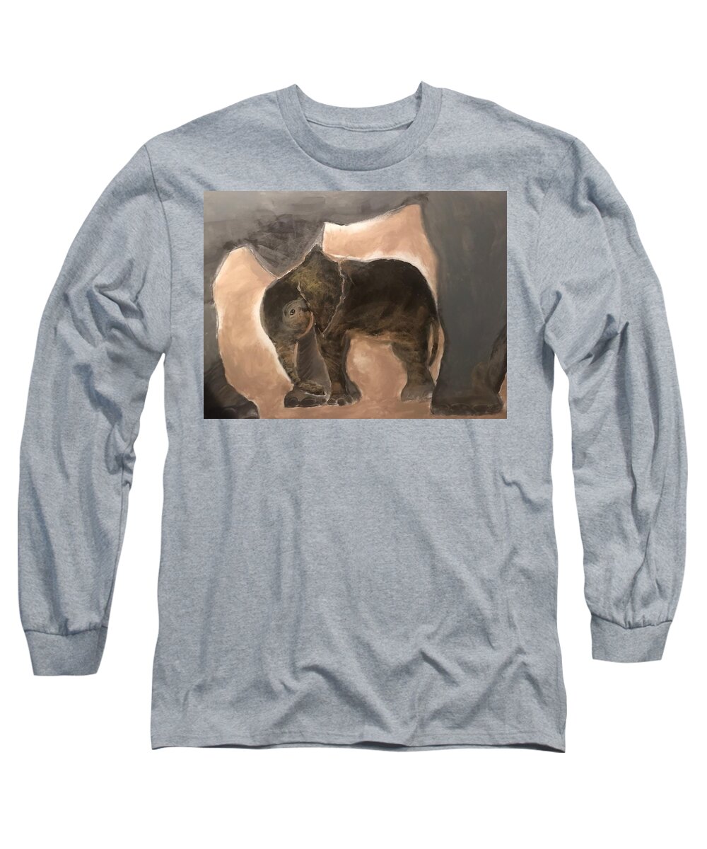  Long Sleeve T-Shirt featuring the mixed media Big/Small by Angie ONeal
