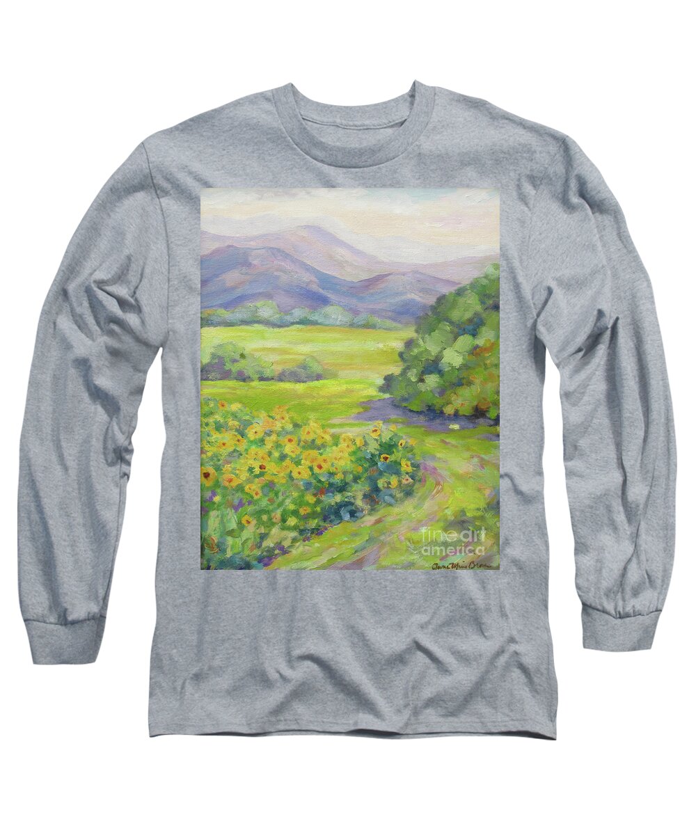 Sunflower Long Sleeve T-Shirt featuring the painting Biltmore Sunflowers by Anne Marie Brown