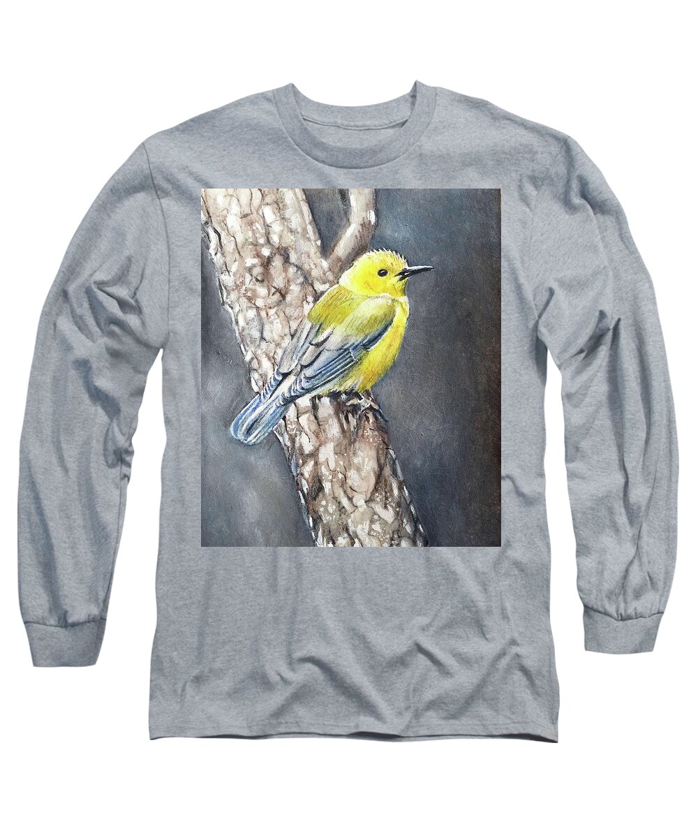 Bird Long Sleeve T-Shirt featuring the painting Bird with yellow head by Carolina Prieto Moreno