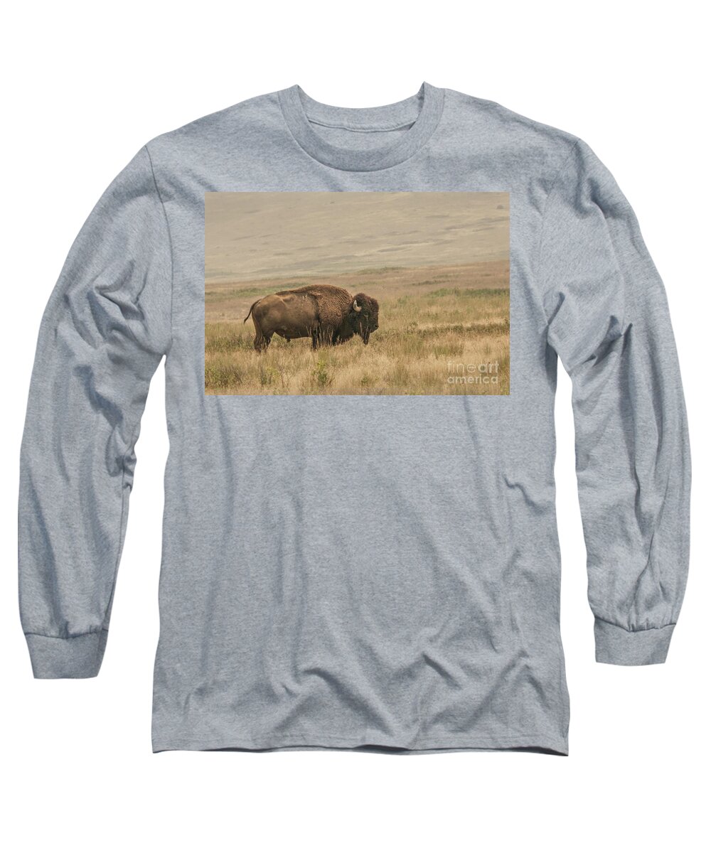 Bison Long Sleeve T-Shirt featuring the photograph Bison Standing Alone by Nancy Gleason
