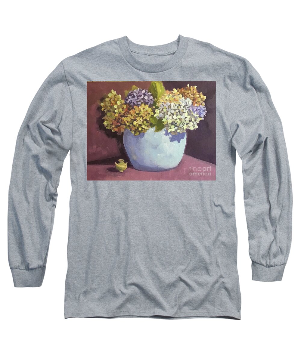Hydrangea Long Sleeve T-Shirt featuring the painting Blue Hydrangeas by Anne Marie Brown