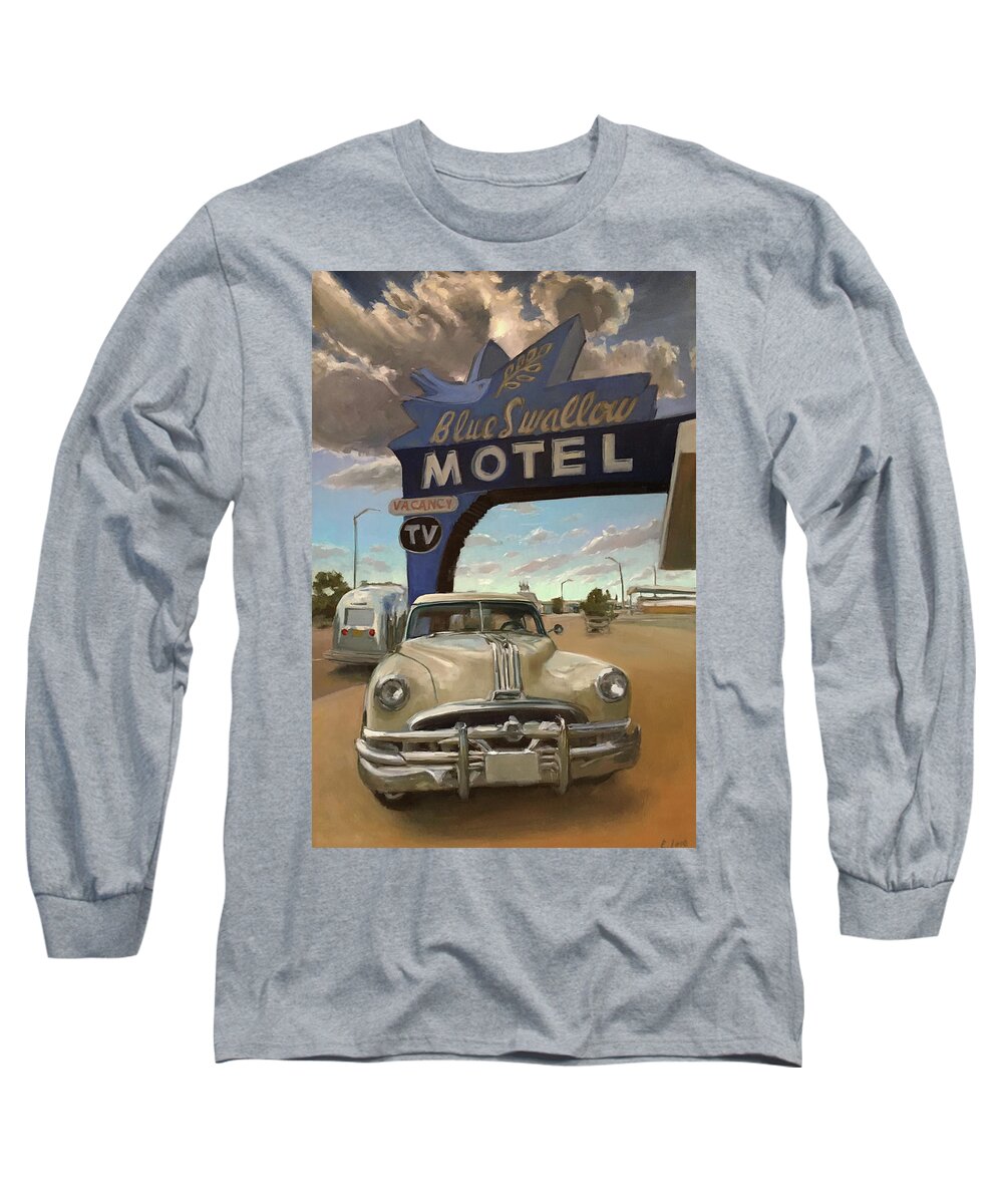 Route 66 Long Sleeve T-Shirt featuring the painting Blue Swallow Motel Route 66 by Elizabeth Jose