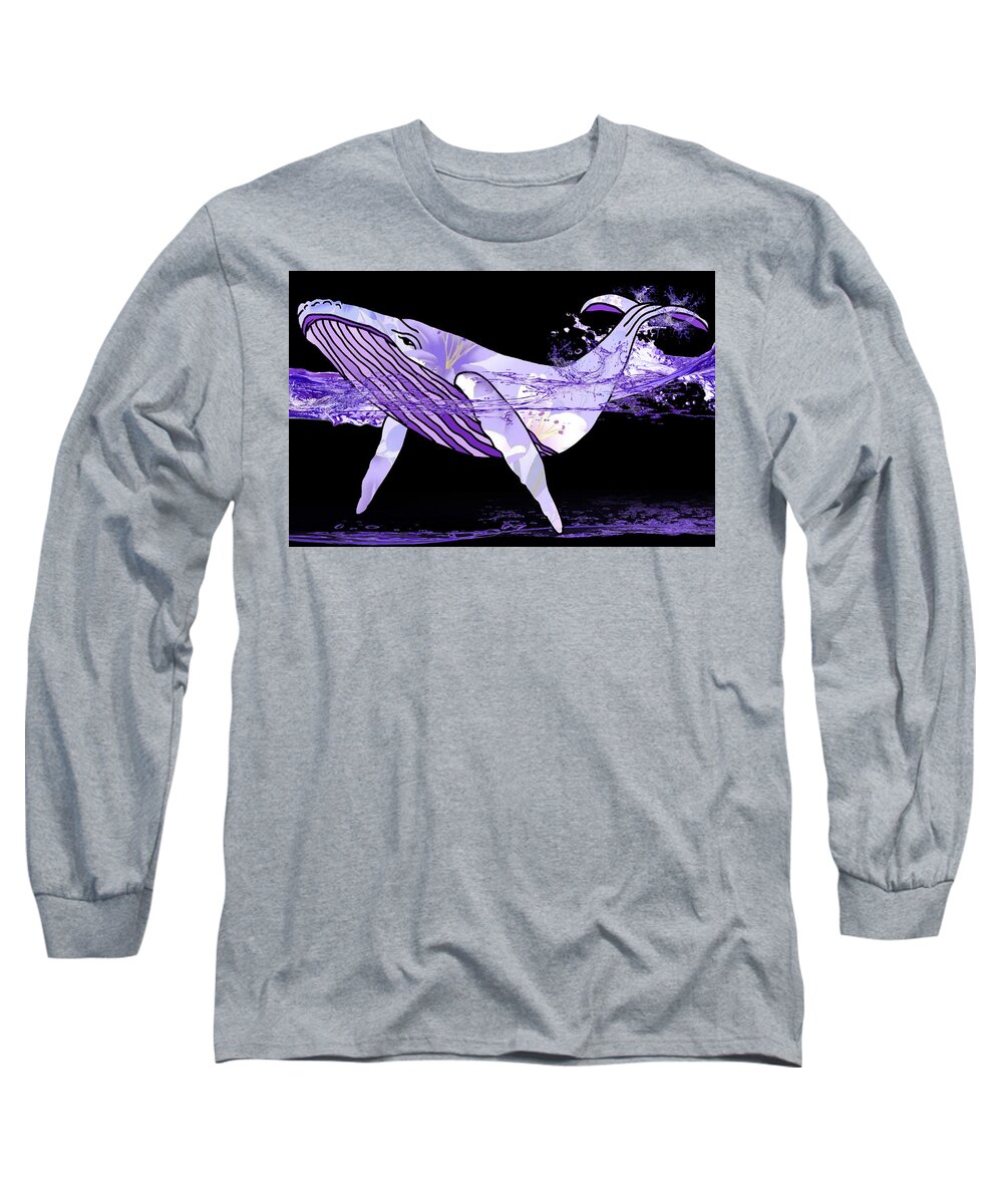 Purple Long Sleeve T-Shirt featuring the mixed media Blue Whale's Beauty by Kelly Mills