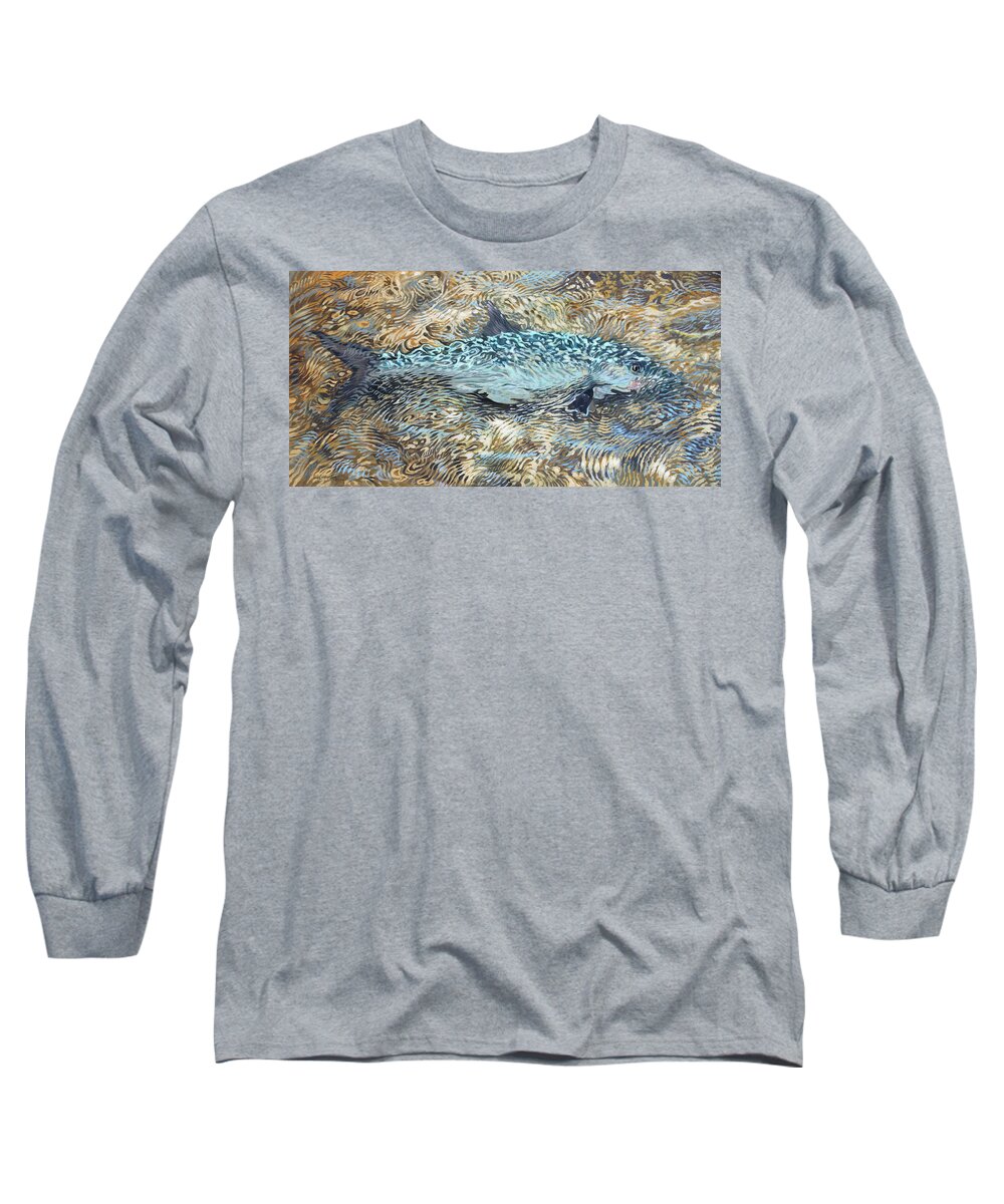 Bonefish Long Sleeve T-Shirt featuring the painting Bone Fish in shallows by Guy Crittenden
