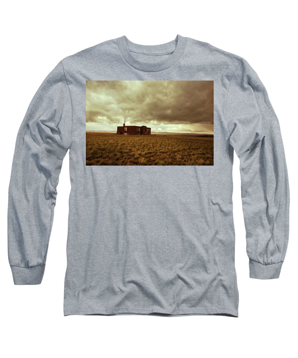 Dramatic Long Sleeve T-Shirt featuring the photograph Bosler, Wyoming Abandoned Schoolhouse by Chance Kafka