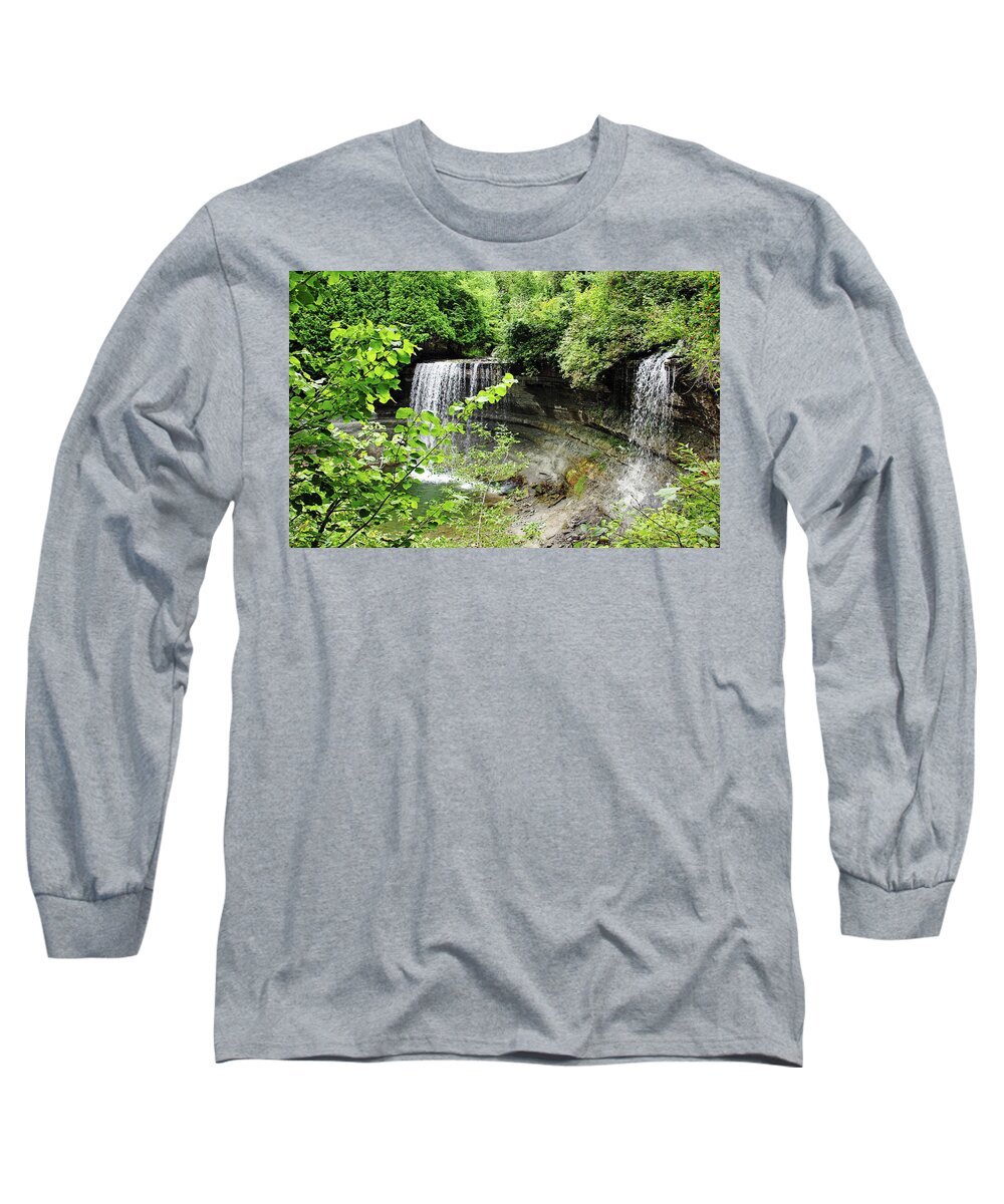 Bridal Veil Falls Long Sleeve T-Shirt featuring the photograph Bridal Veil Falls Manitoulin Island by Debbie Oppermann