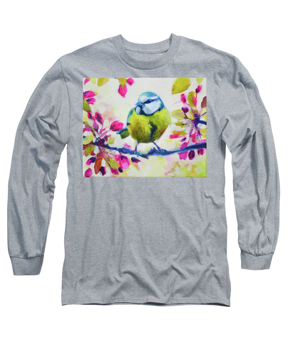 Birds Long Sleeve T-Shirt featuring the painting Bright Little Bird by Amanda Schwabe