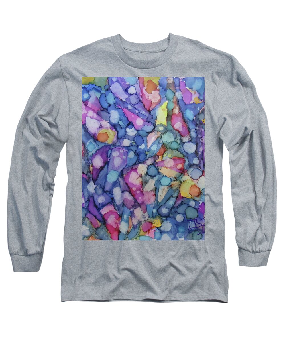 Alcohol Ink Long Sleeve T-Shirt featuring the painting Bubbly by Jean Batzell Fitzgerald