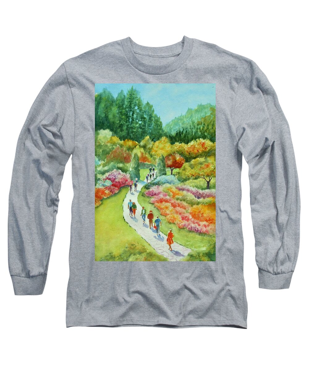 Butchart Long Sleeve T-Shirt featuring the painting Butchart Gardens by Barbara Parisien
