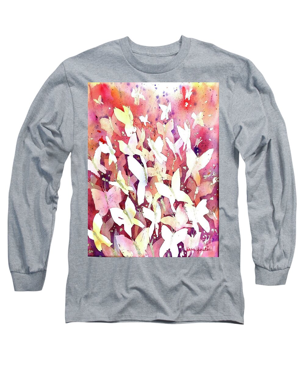 Butterfly Long Sleeve T-Shirt featuring the painting Butterfly Kaliedoscope-Golden Fall by Liana Yarckin