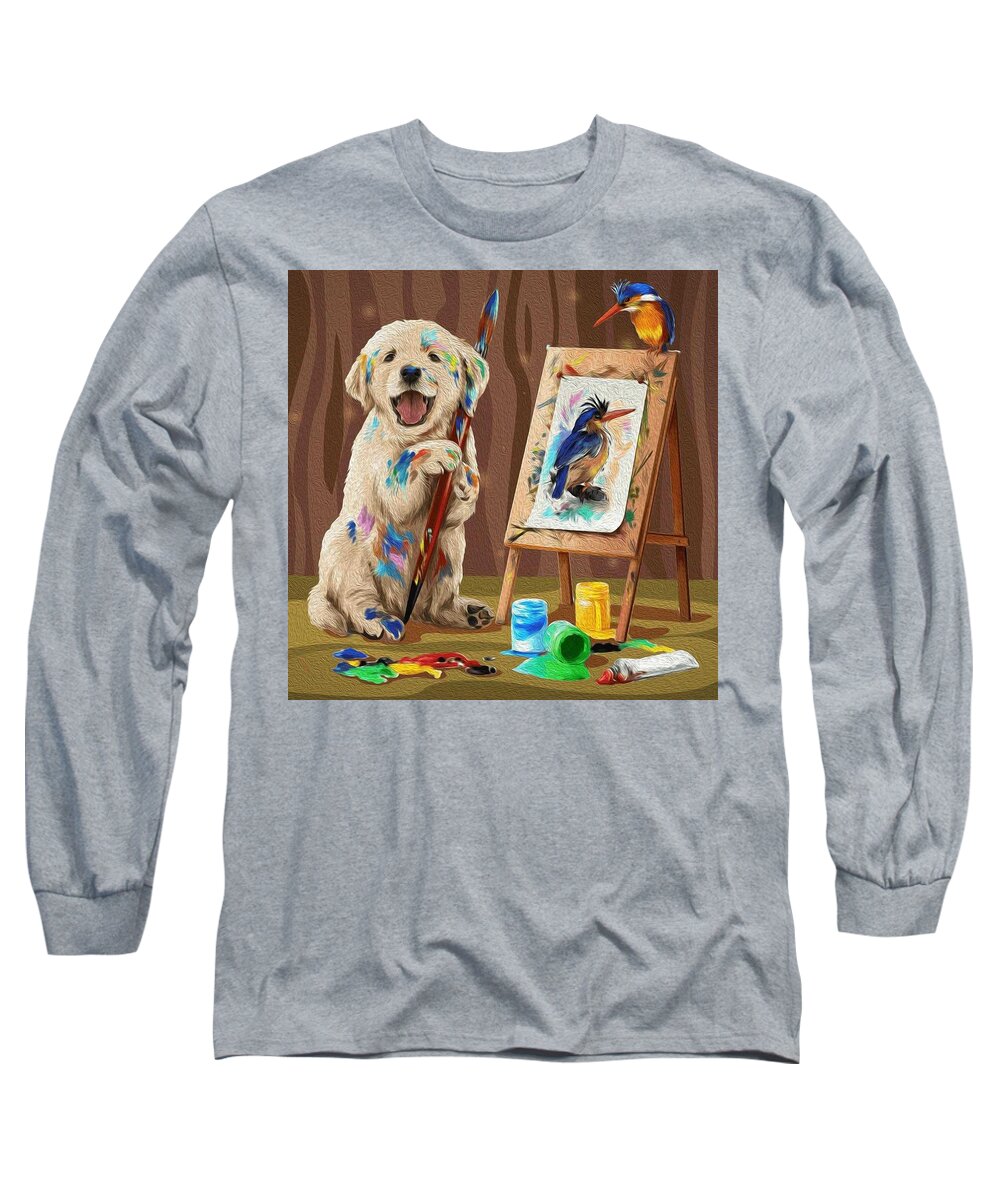 Dog Long Sleeve T-Shirt featuring the painting Canine Artist by Teresa Trotter