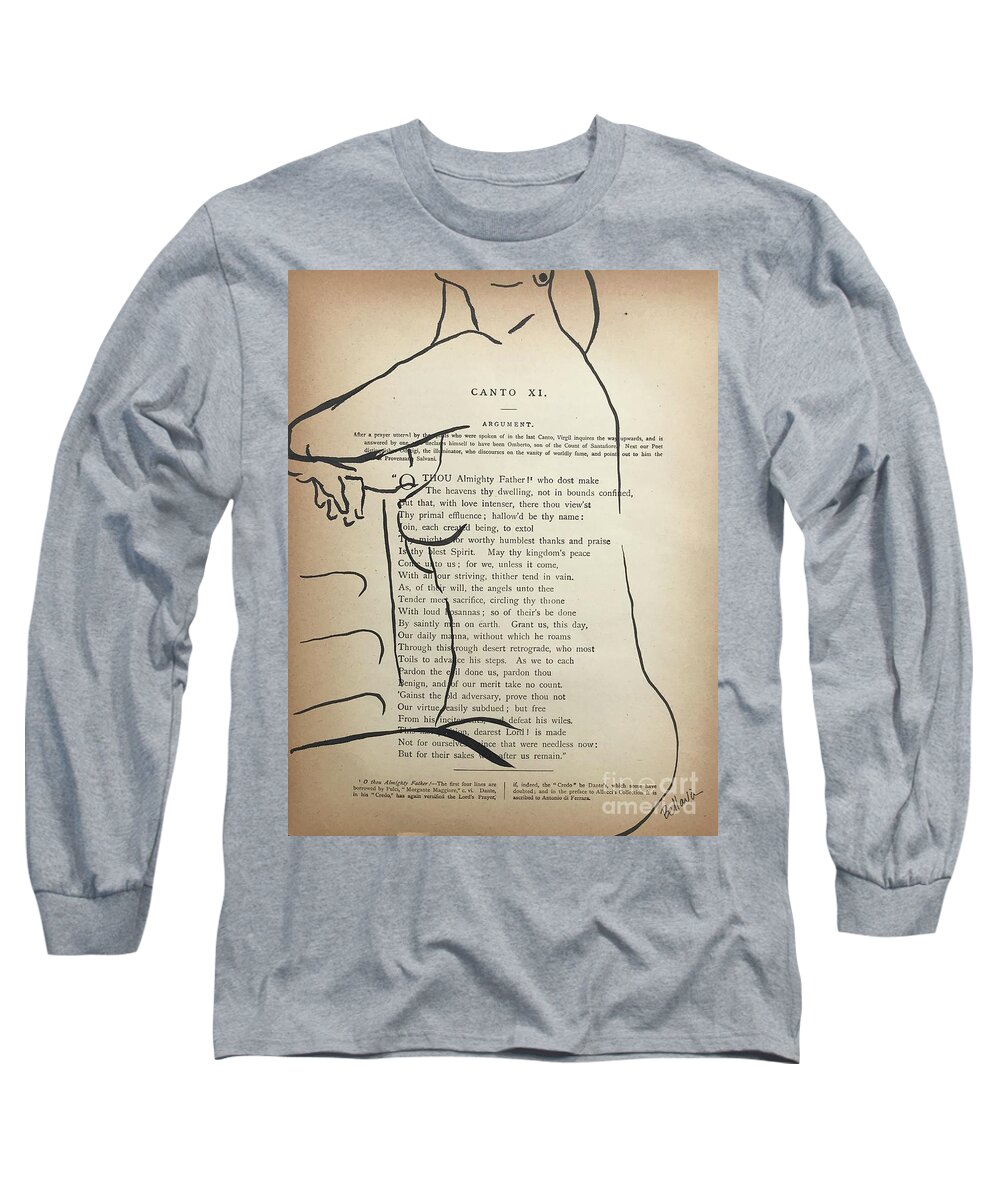 Sumi Ink Long Sleeve T-Shirt featuring the drawing Canto XI by M Bellavia