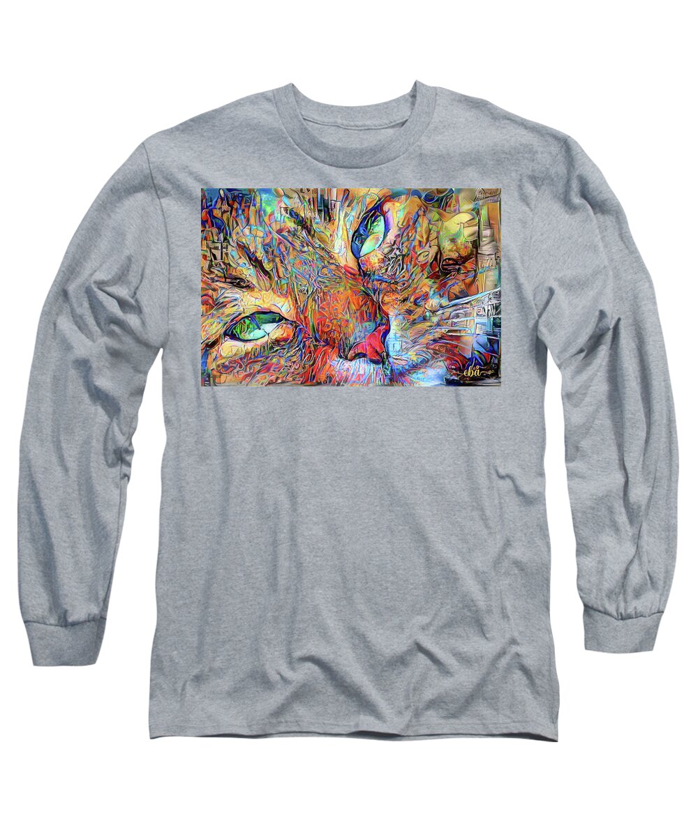 Cat Long Sleeve T-Shirt featuring the digital art Catou is watching by Elaine Berger