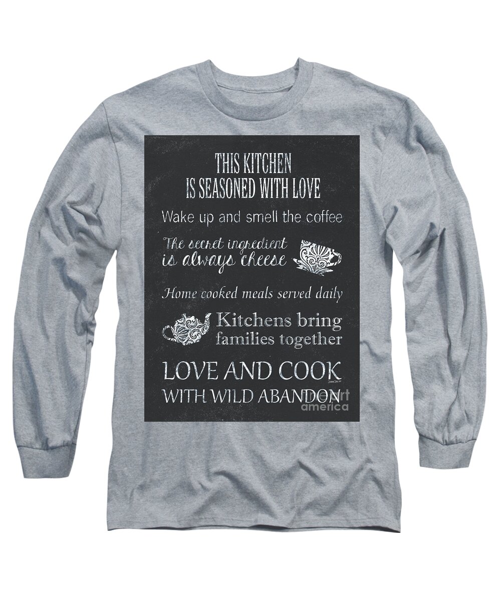 Kitchen Long Sleeve T-Shirt featuring the painting Chalkboard Kitchen Typography by Debbie DeWitt