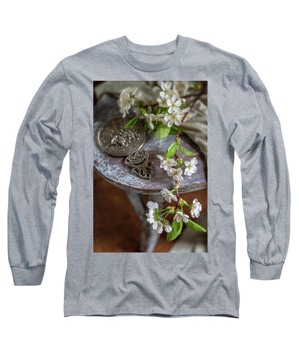 Cherry Blossoms Long Sleeve T-Shirt featuring the photograph Cherry Blossoms with Antique mirror by Lisa Bryant