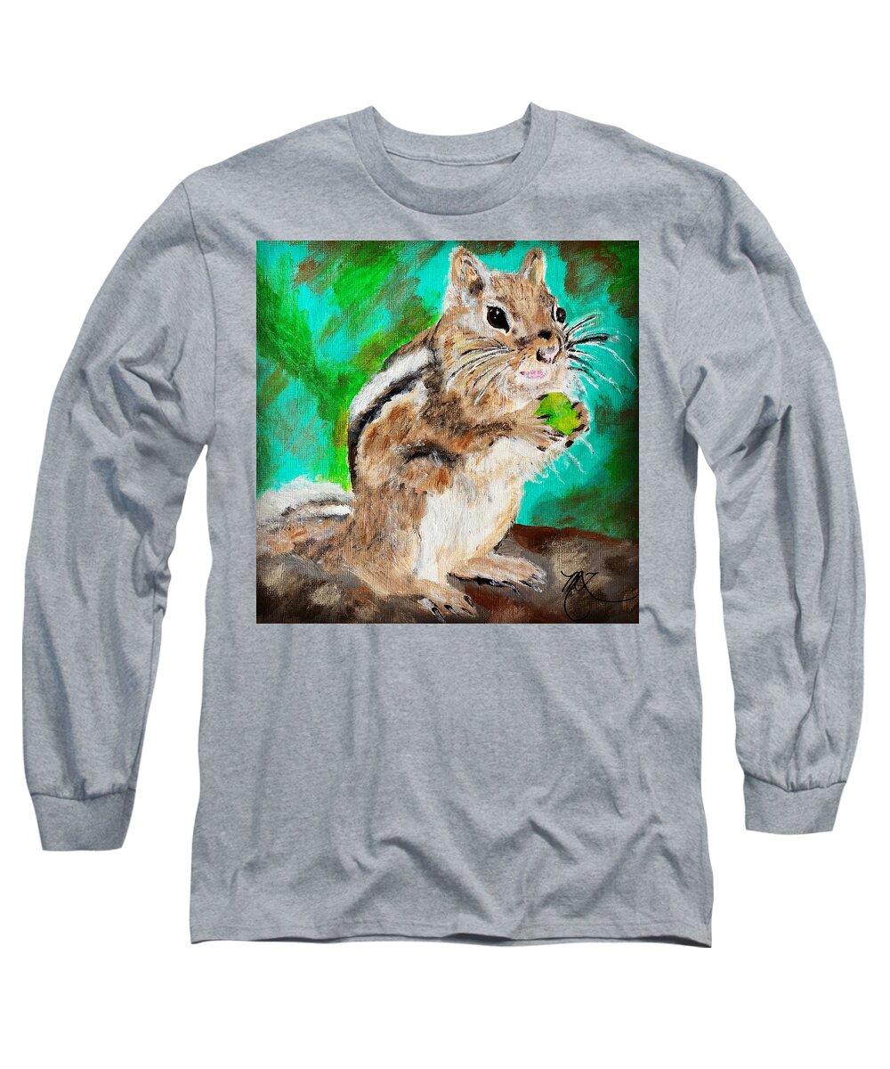 Chipmunk Long Sleeve T-Shirt featuring the painting Chipmunk by Melody Fowler