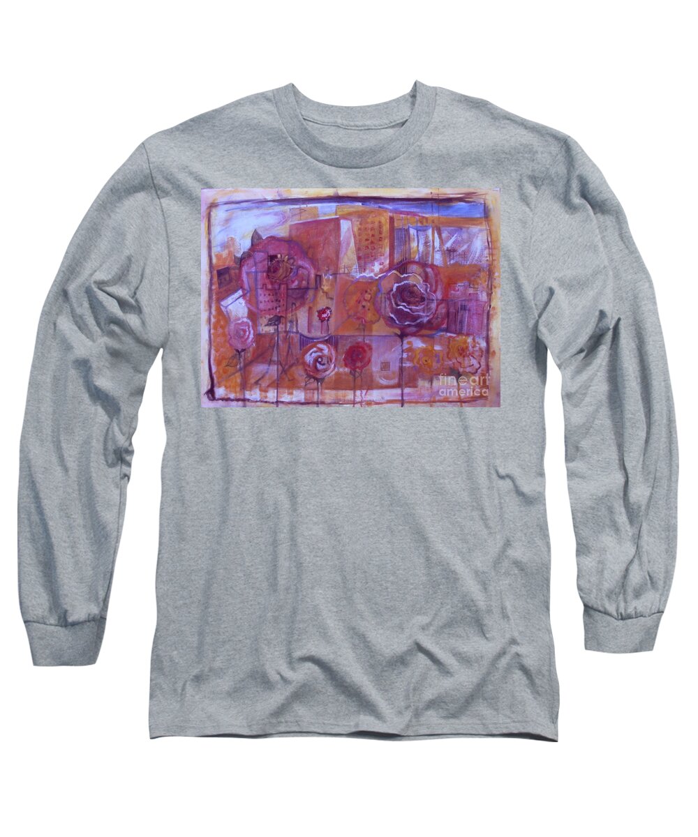 City Roses Long Sleeve T-Shirt featuring the painting City Roses by Cherie Salerno