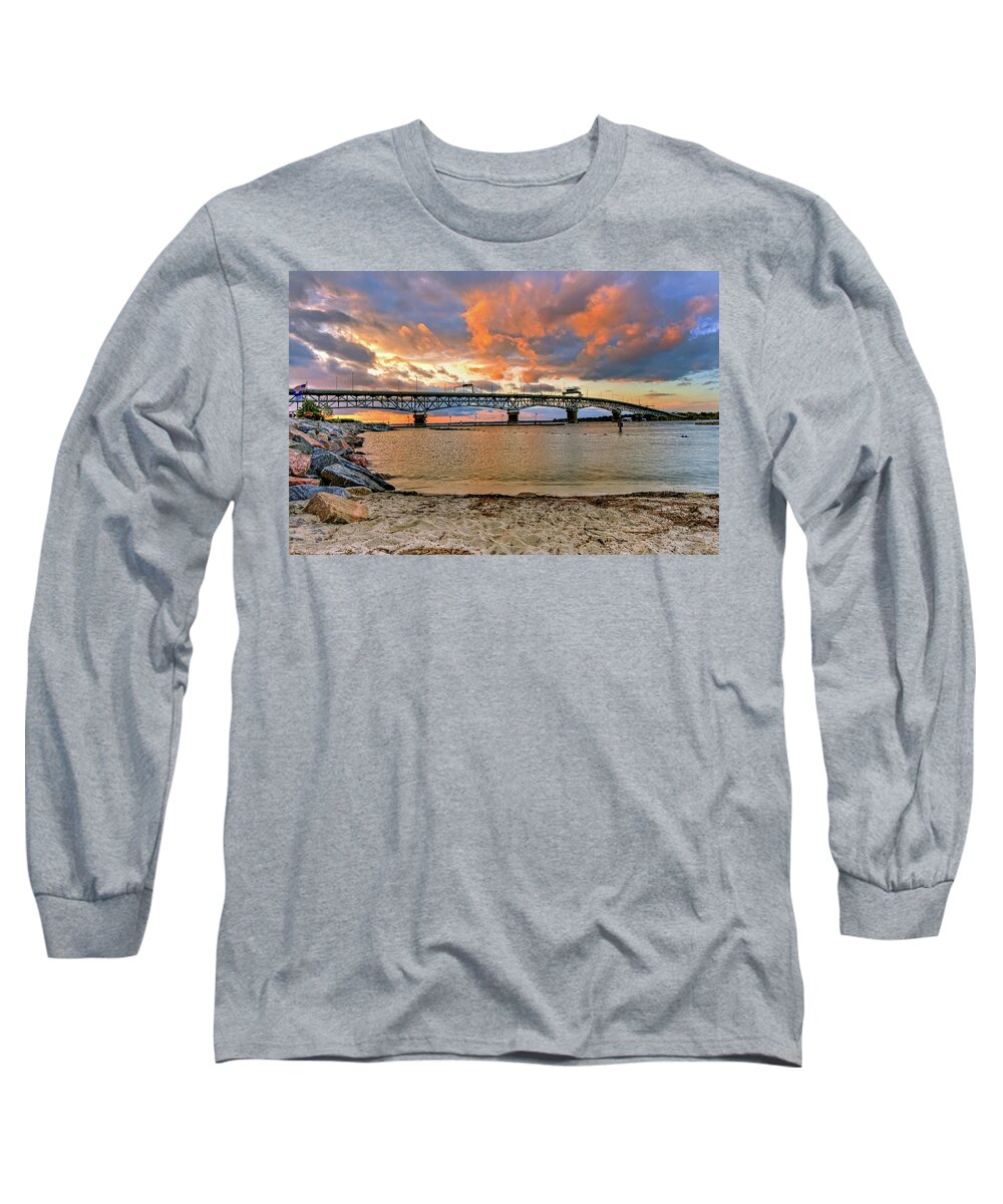 Coleman Bridge Long Sleeve T-Shirt featuring the photograph Coleman Bridge at Sunset by Jerry Gammon