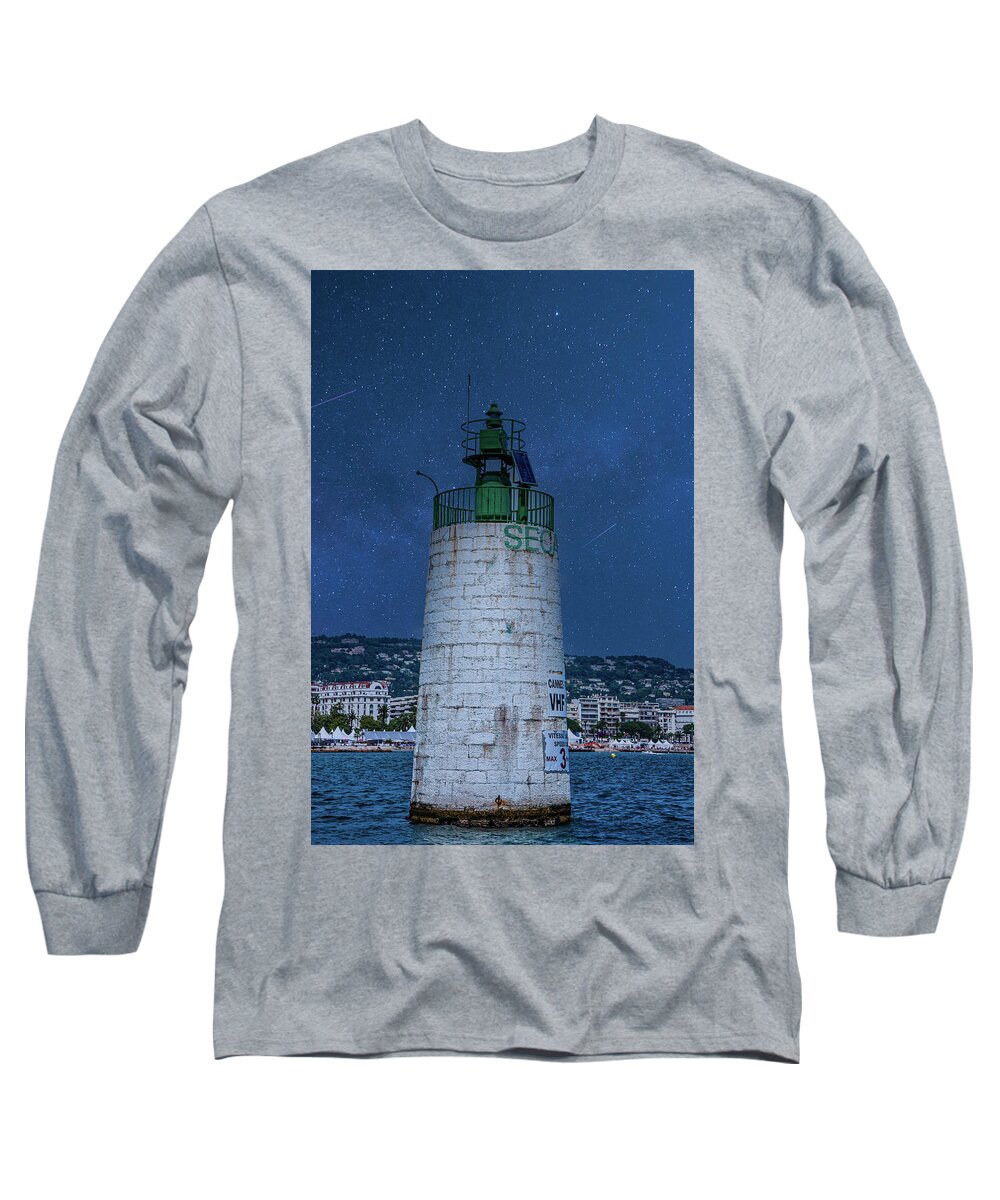Harbor Long Sleeve T-Shirt featuring the photograph Concrete Channel Marker Under Stars by Darryl Brooks