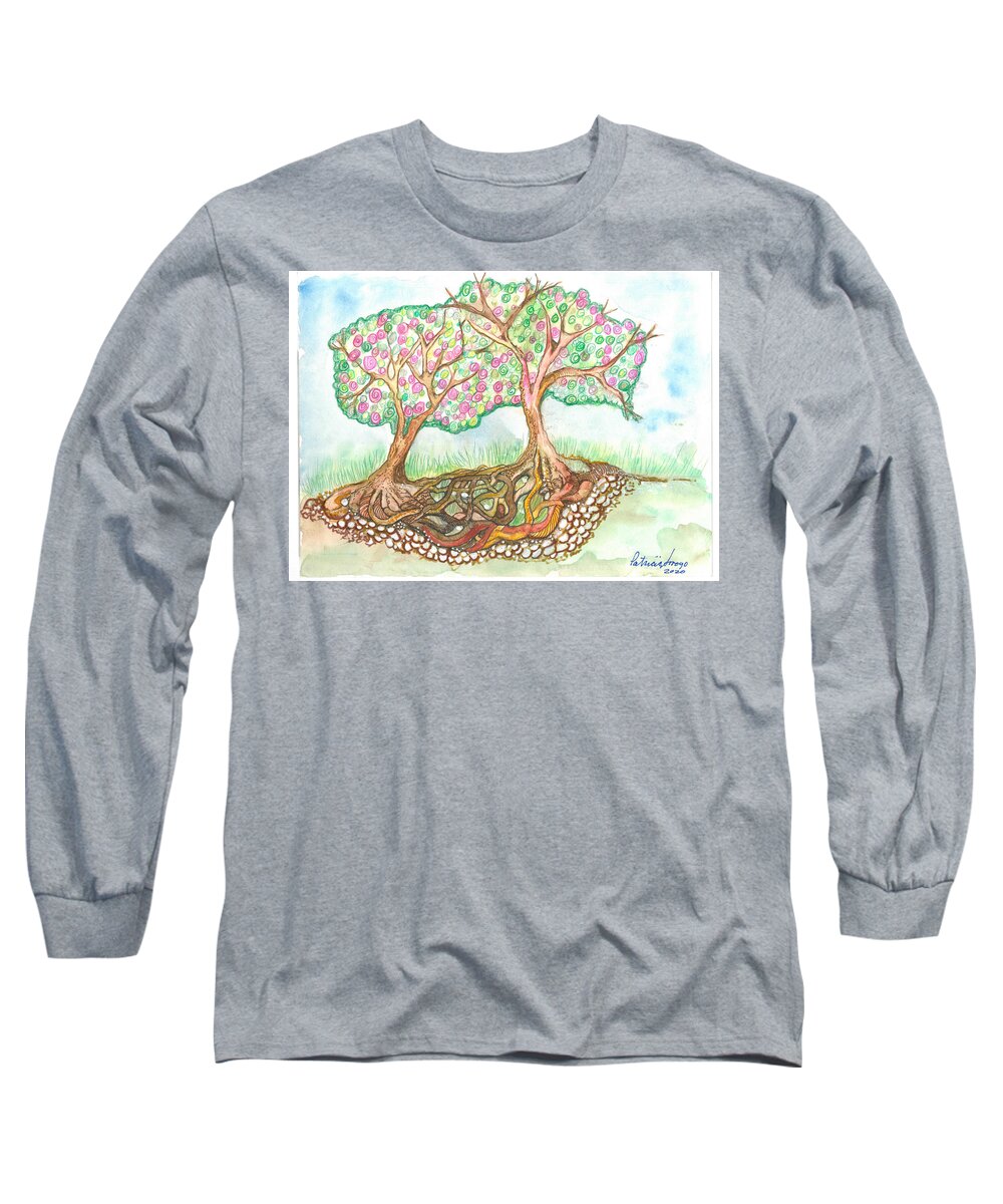 Roots Long Sleeve T-Shirt featuring the painting Connection by Patricia Arroyo