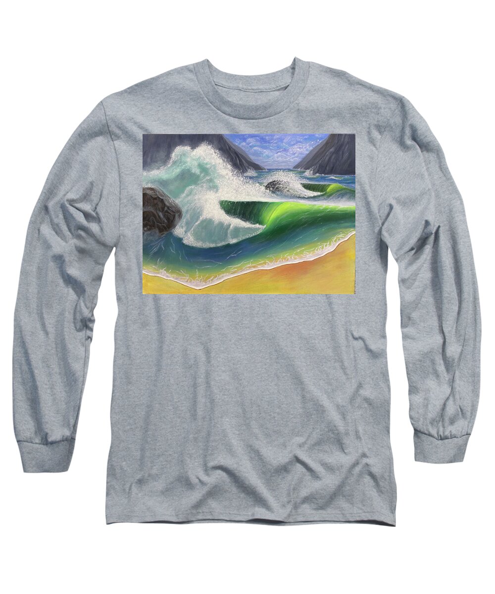 Best Selling Long Sleeve T-Shirt featuring the painting Crashing Waves by Dorsey Northrup