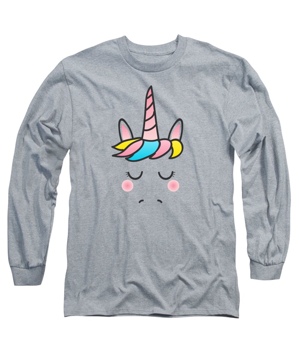 Cool Long Sleeve T-Shirt featuring the digital art Cute Unicorn Face by Flippin Sweet Gear